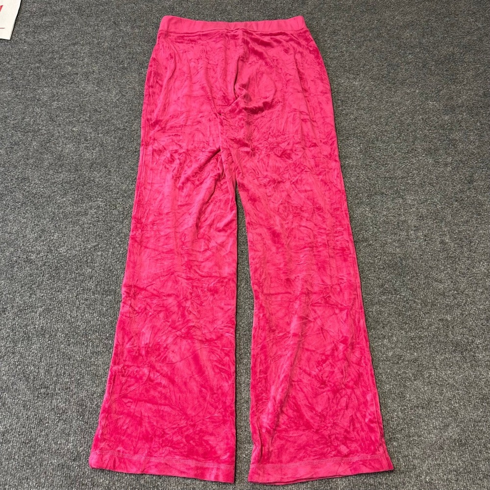 Juicy Couture Pants Womens Size S Pink Velour Y2K Rhinestone Logo Wide Leg Track